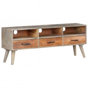 Mueble para TV madera maciza de mango rugosa gris 130x35x51 cm D