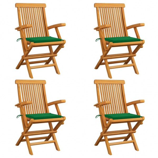 Quatro cadeiras de jardim de teca maciça com almofadas verdes D