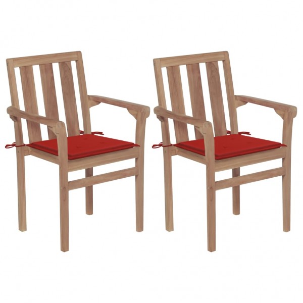 Cadeiras de jardim 2 unidades com almofadas em madeira teca vermelha D