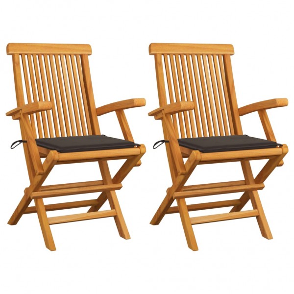 Sillas de jardín 2 uds con cojines gris taupe madera de teca Sillas de jardín 2 uds con cojines gris taupe madera de teca D