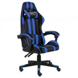 Silla gaming de cuero sintético negro y azul D