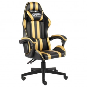 Cadeira gamer em couro sintético preto e dourado D