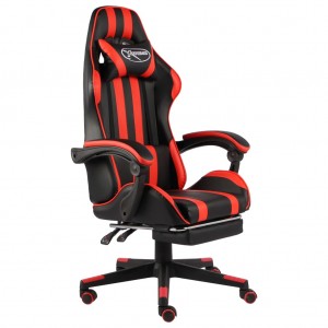 Silla gaming con reposapiés cuero sintético negro y rojo D