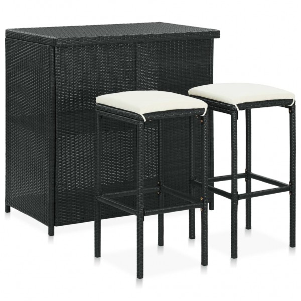 Set mesa y sillas de bar jardín 3 piezas ratán sintético negro D