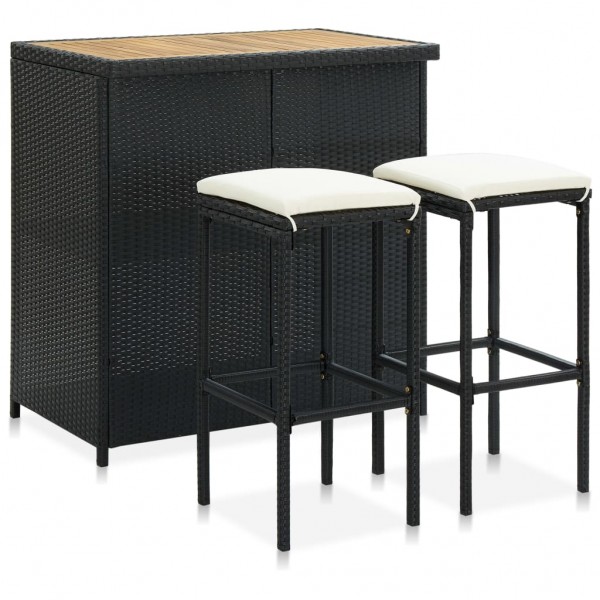 Set de mesa e cadeiras de bar jardim 3 pcs ratão sintético preto D