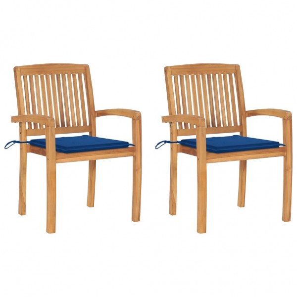 Cadeiras de jardim com almofadas de madeira maciça de teca azul D