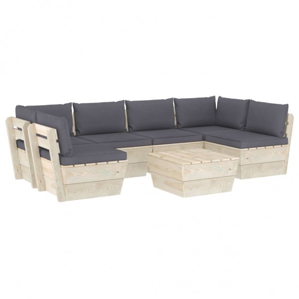 Muebles de jardín de palets 7 piezas y cojines madera de abeto Muebles de jardín de palets 7 piezas y cojines madera de abeto D