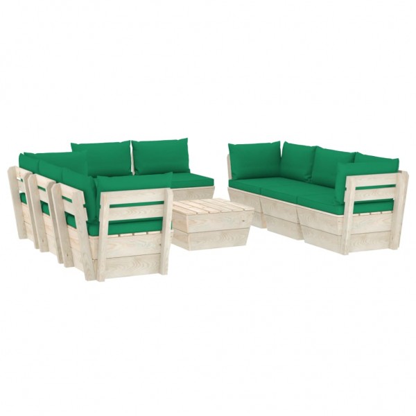 Mobiliário de jardim de paletes 9 peças e almofadas madeira de abeto D