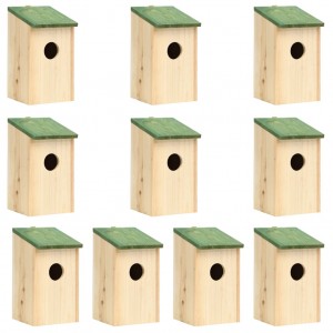 Casa para pájaros 10 unidades madera maciza de abeto 12x12x22cm D