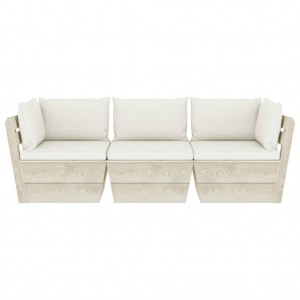 Sofá de palets de jardín 3 plazas con cojines madera de abeto H