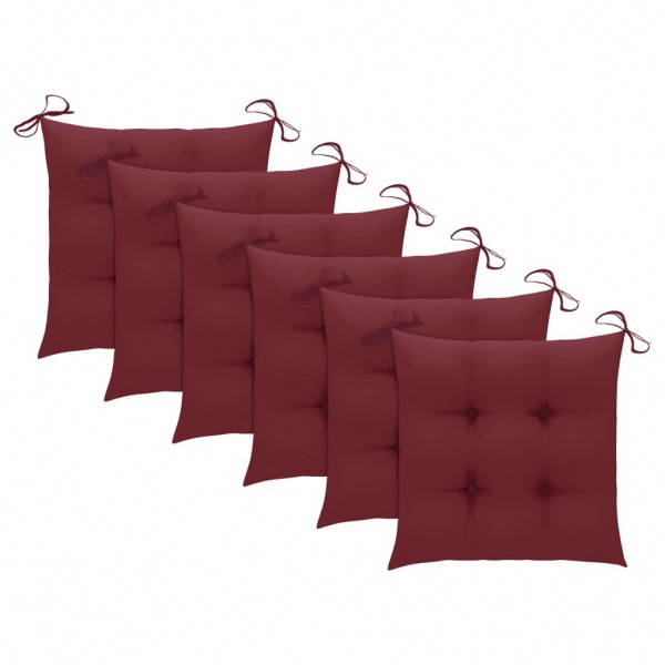 Cojines de silla 6 unidades tela rojo tinto 40x40x7 cm D
