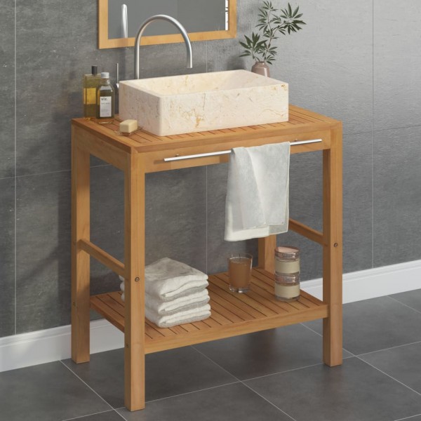 Mueble tocador madera teca maciza con lavabo de mármol crema D