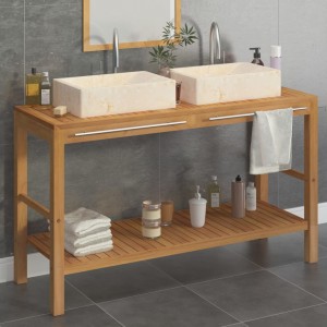 Mueble tocador madera teca maciza con lavabos de mármol crema D