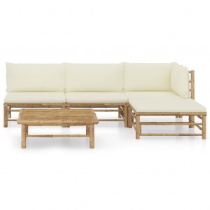 Set de muebles de jardín 5 piezas bambú y cojines blanco crema H