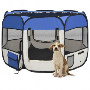 Parque de cães dobrável e saco de transporte azul 90x90x58cm D