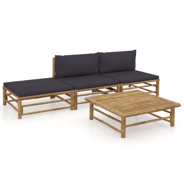 Conjunto de móveis de jardim 4 peças de bambu com almofadas cinza escuro D
