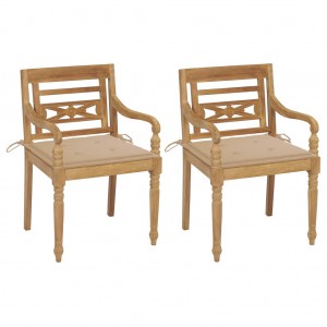 Sillas Batavia 2 uds teca maciza con cojines beige D