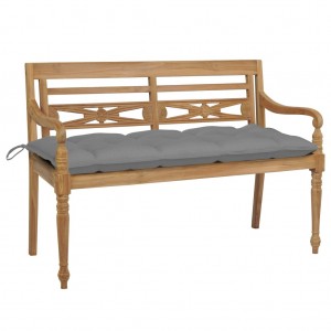 Banco Batavia de teca maciza con cojín gris 120 cm D