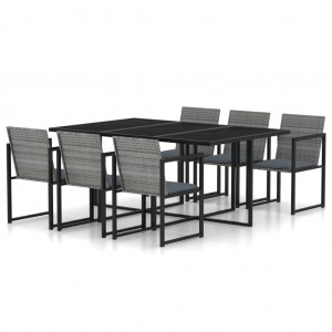 Set de comedor para jardín 7 pzas cojines ratán sintético gris D