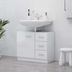 Armário de lavatório de madeira branco 63x30x54 cm D