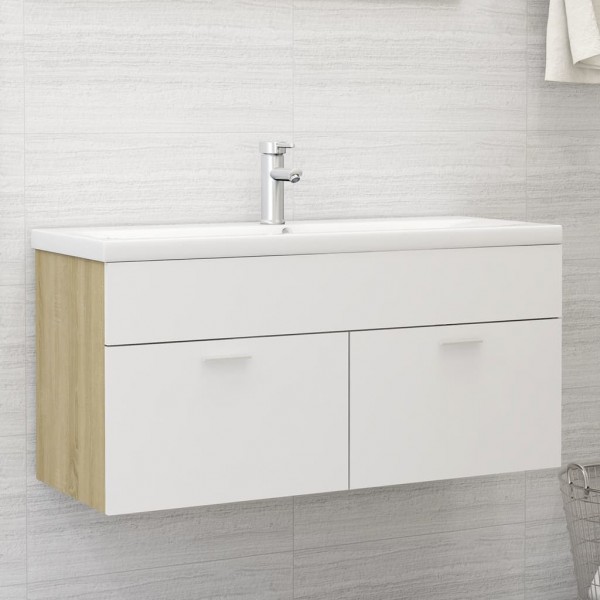 Armario para lavabo contrachapada blanco roble 100x38.5x46 cm D