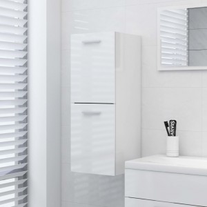 Armario de baño madera contrachapada blanco brillo 30x30x80 cm D