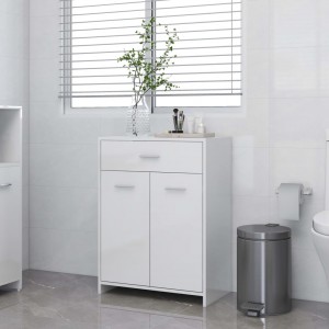 Armario de baño madera contrachapada blanco brillo 60x33x80 cm D