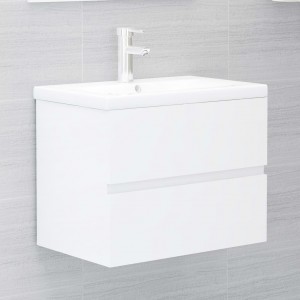 Armario de lavabo contrachapada blanco brillo 60x38.5x45 cm D