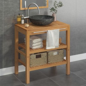 Mueble tocador madera teca maciza con lavabo de mármol negro D