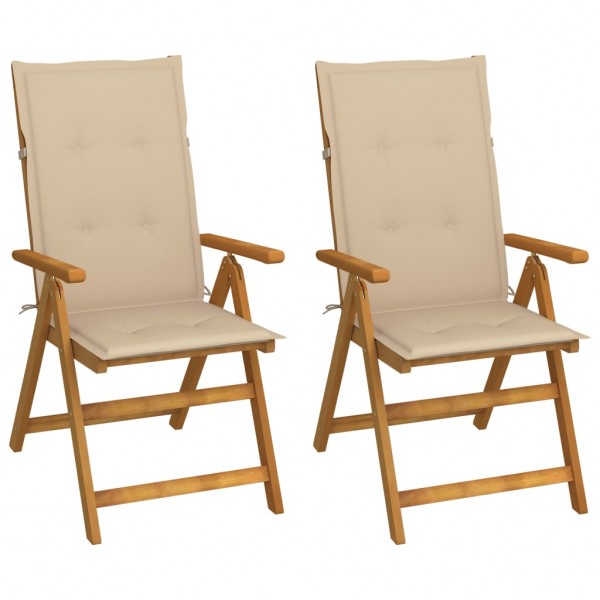 Cadeiras de jardim reclináveis com 2 almofadas em madeira de acácia maciça D