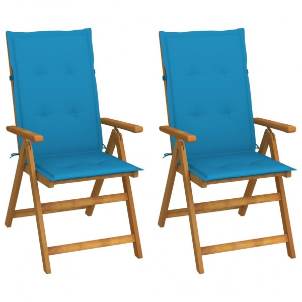 Cadeiras de jardim reclináveis com 2 almofadas em madeira de acácia maciça D