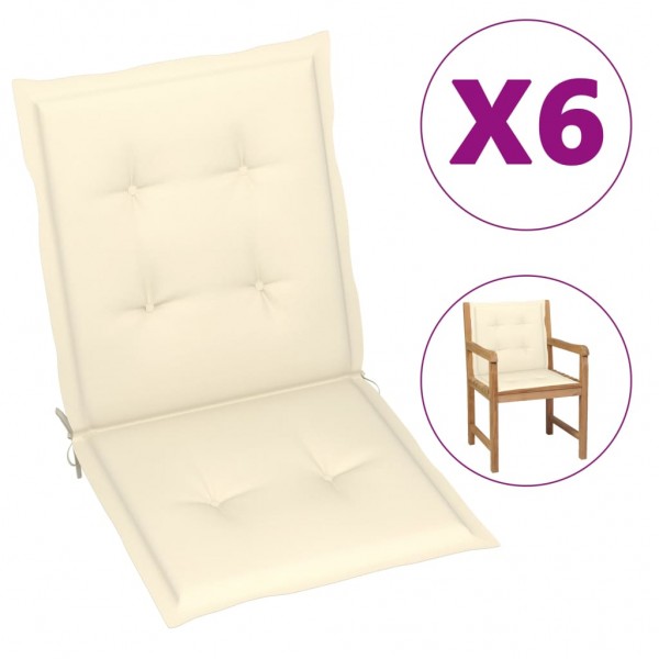 Cojines para sillas de jardín 6 uds color crema 100x50x3 cm D