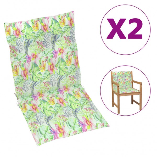 Cojines para sillas de jardín 2 uds estampado hojas 100x50x3 cm D
