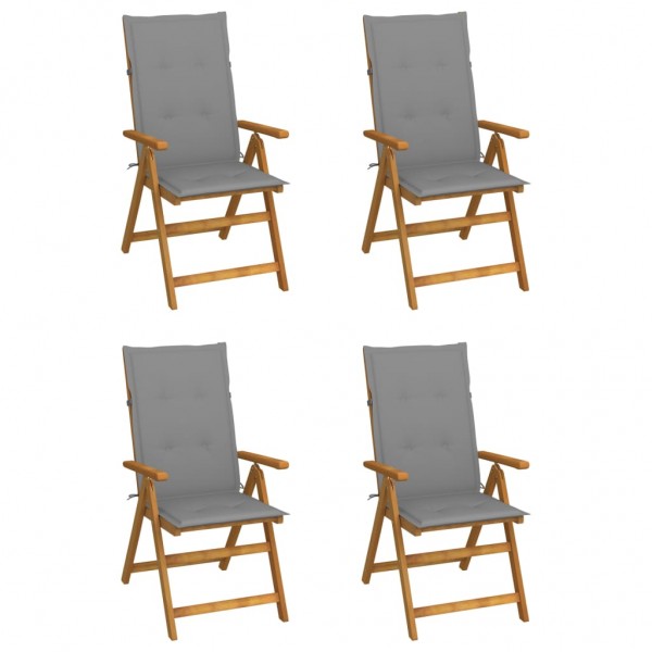 Cadeiras de jardim reclináveis com 4 almofadas em madeira de acácia maciça D