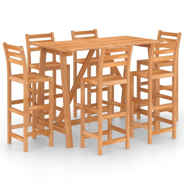 Mesa y sillas de bar para jardín 7 pzas madera maciza de acacia D