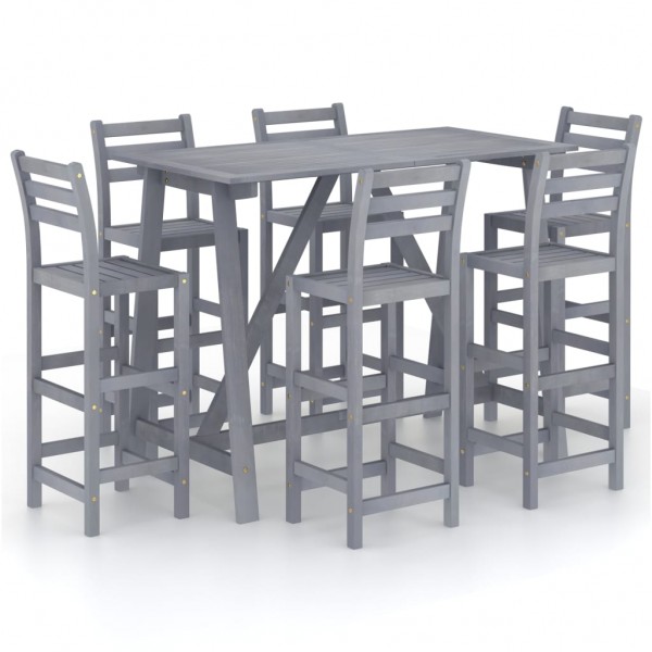 Mesa y sillas de bar de jardín 7 pzas gris madera maciza acacia D