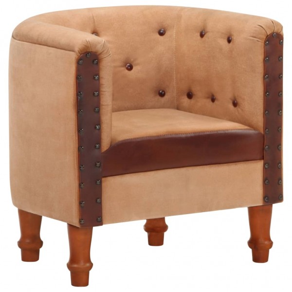 Assento cúbico de couro e madeira maciça de mangueiro castanho D