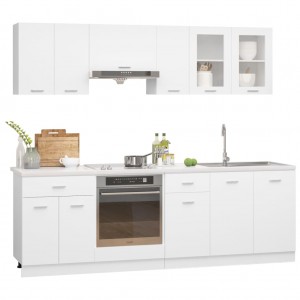 Juego de muebles de cocina 8 piezas madera contrachapada blanco D