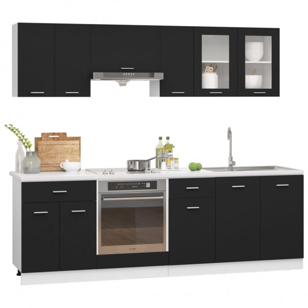 Juego de muebles de cocina 8 piezas aglomerado negro D