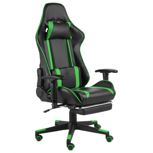 Silla gaming giratoria con reposapiés PVC verde D