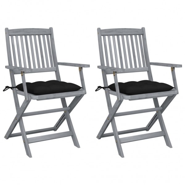 Cadeiras de jardim dobráveis com 2 almofadas em madeira de acácia maciça D