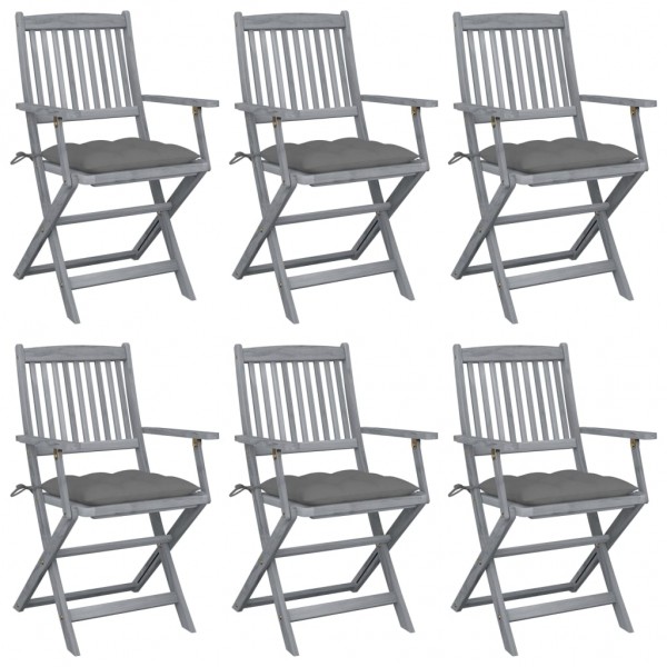 Cadeiras de jardim dobráveis 6 colchões madeira maciça de acacia D