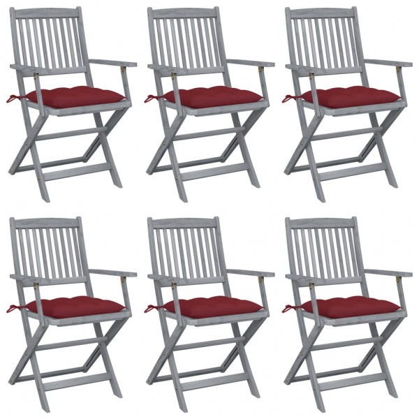 Cadeiras dobráveis de jardim com 6 almofadas em madeira de acácia maciça D
