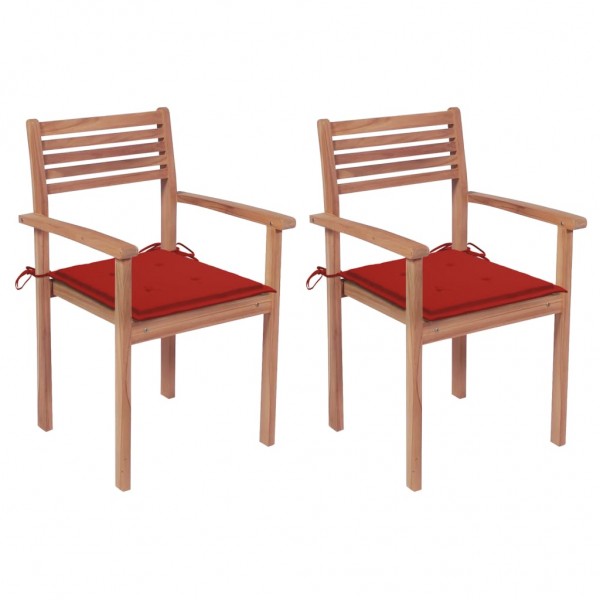 Cadeiras de jardim de teca maciça com almofadas vermelhas D