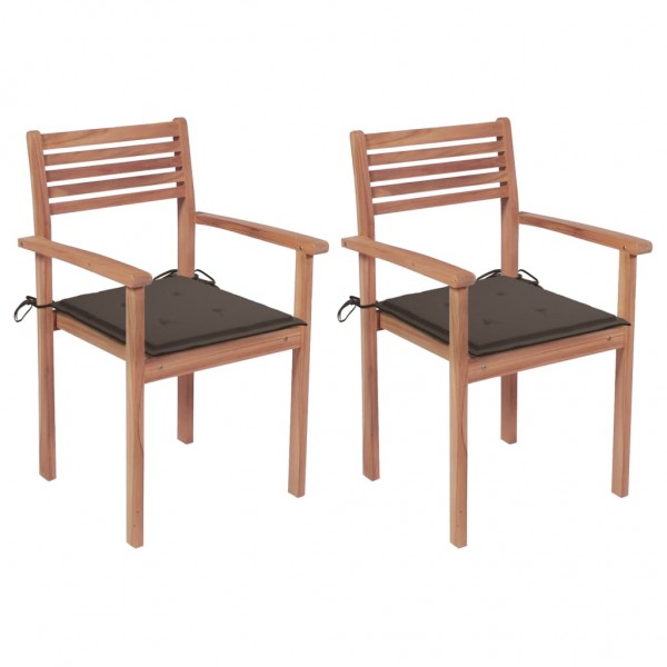 Cadeiras de jardim 2 unidades em madeira de teca com almofadas cinza-acastanhadas D