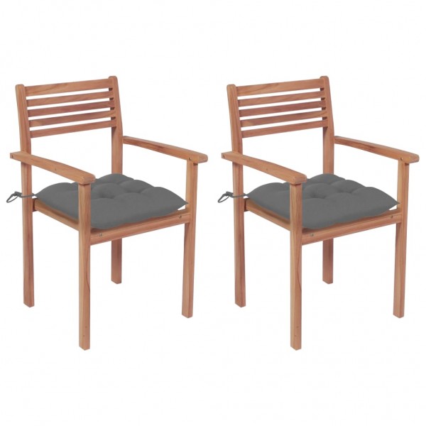 Cadeiras de jardim 2 unidades de madeira maciça de teca com almofadas cinza D