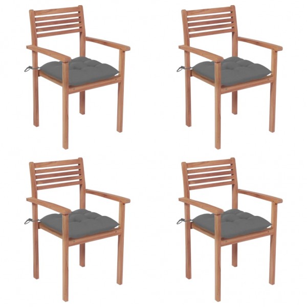 Cadeiras de jardim com almofadas de madeira maciça de teca cinza D