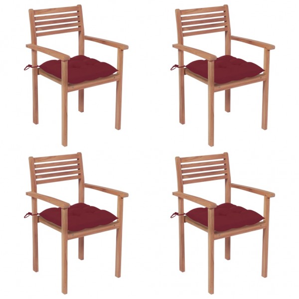 Cadeiras de jardim com almofadas 4 unidades de madeira teca vermelha D