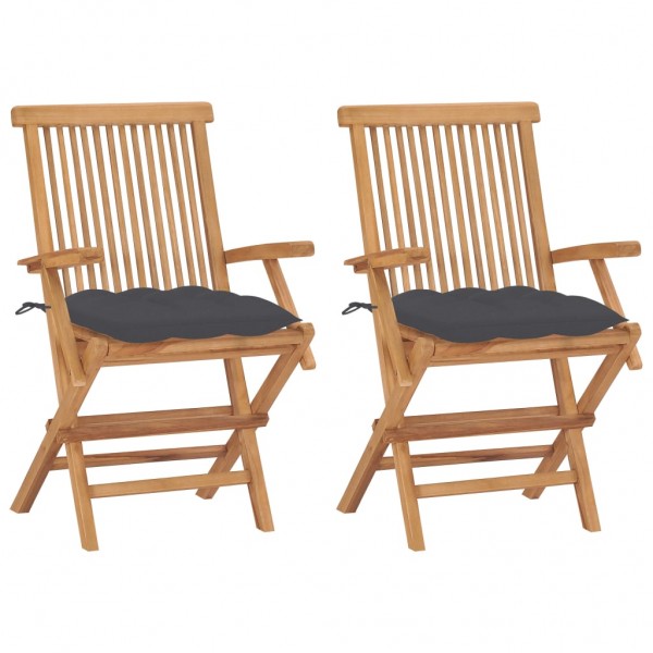 Cadeiras de jardim de madeira teca com almofadas cinza-antracita D