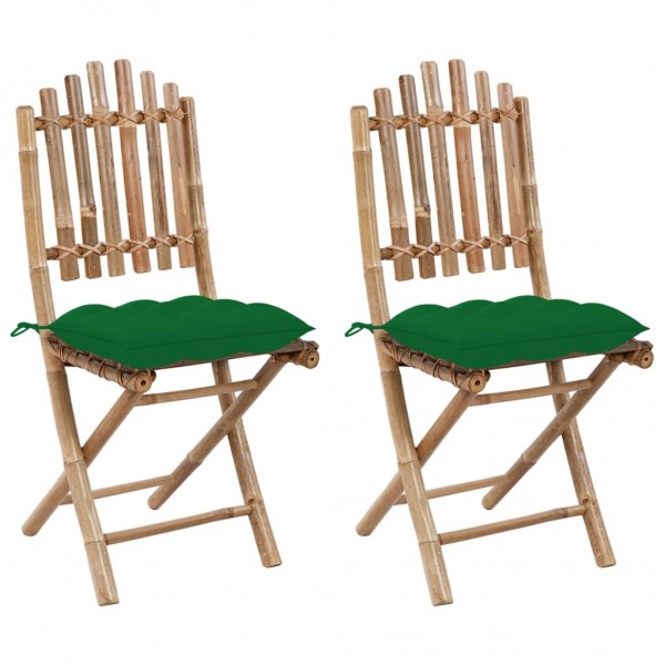 Cadeiras de jardim dobráveis com almofadas 2 unidades de bambu D